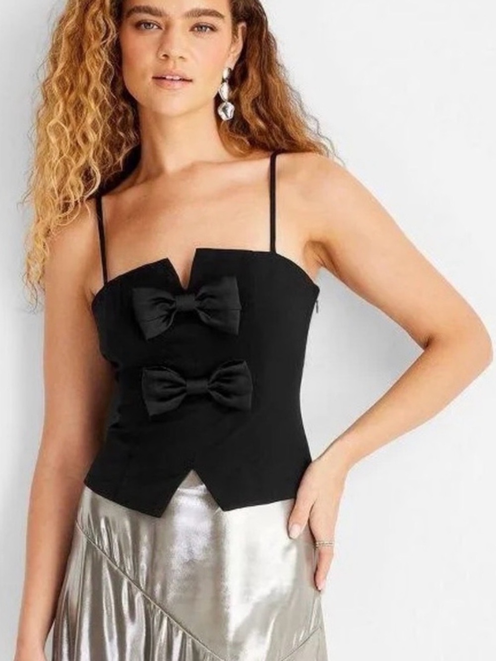 Future Collective Black Bow Crop Top XXS NWT